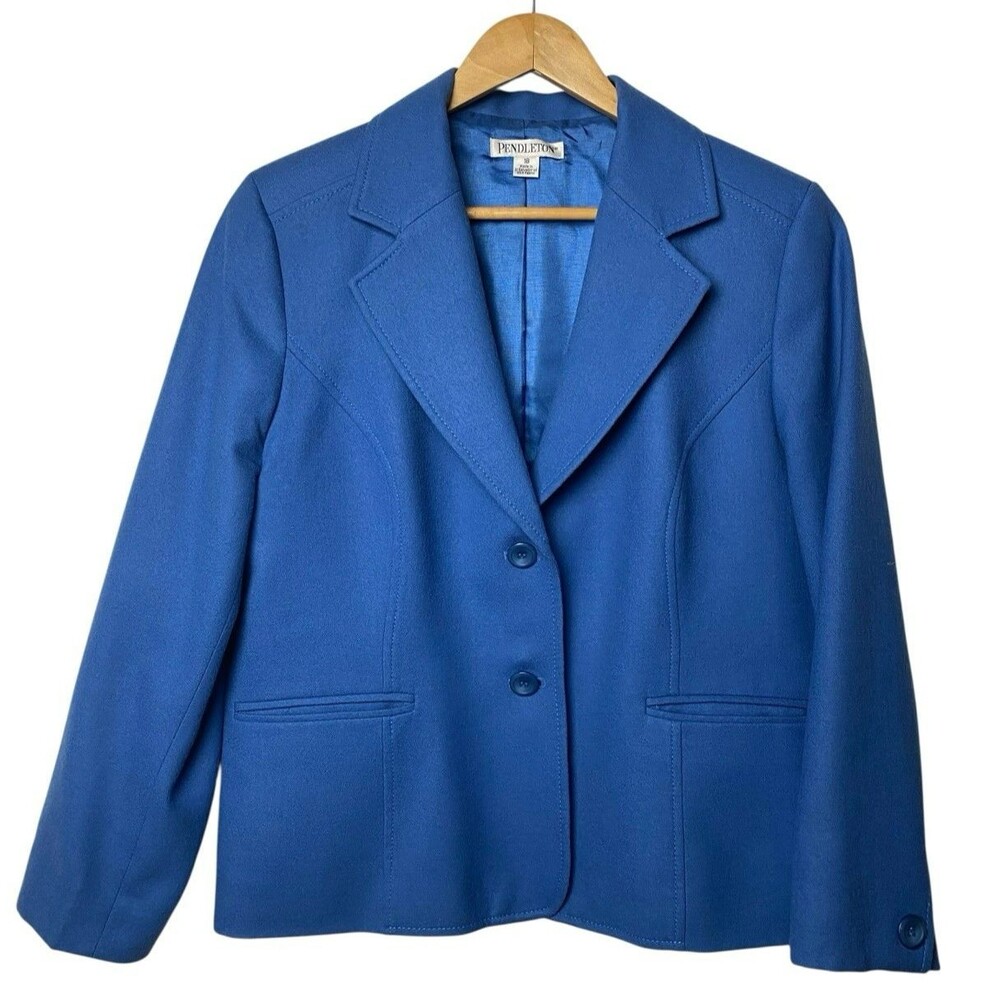 Pendleton Women’s Blue Virgin Wool Blazer Size 18 Large 2 Button Lined Jacket